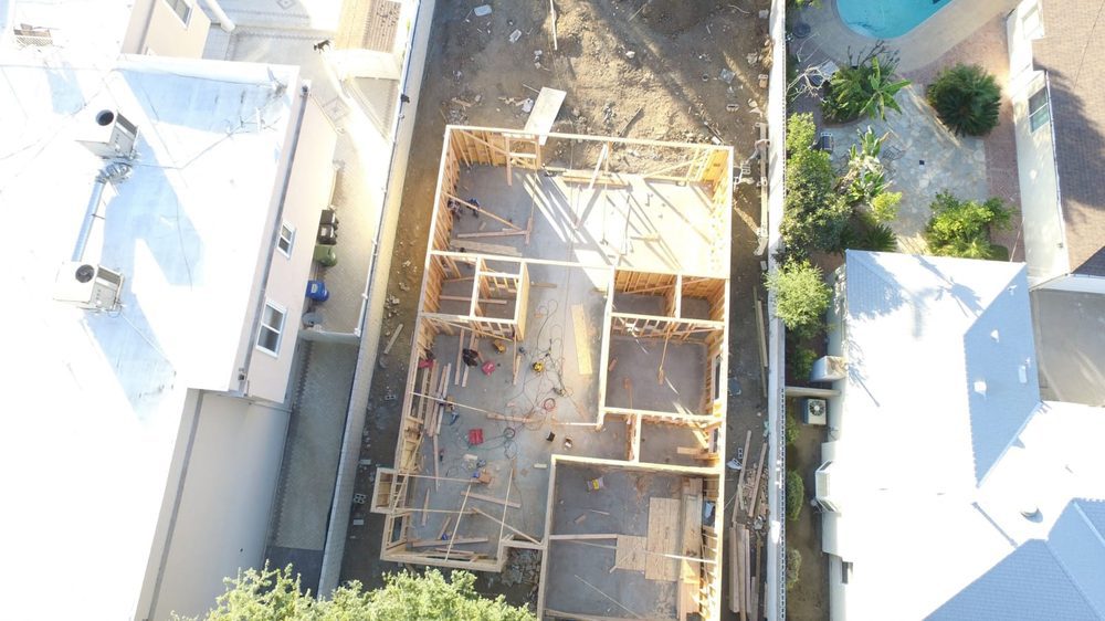 A top-down view of a sectioned new construction project