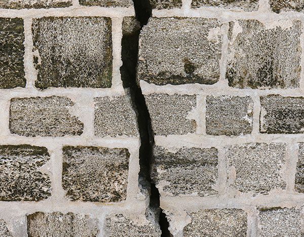 Crack in the foundation of a home